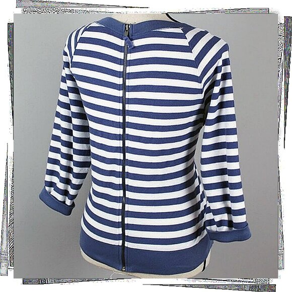 Parisian Influenced Blue & White Stripe Top w Artistic Back Zip (S) by Splendid - Picture 2 of 3